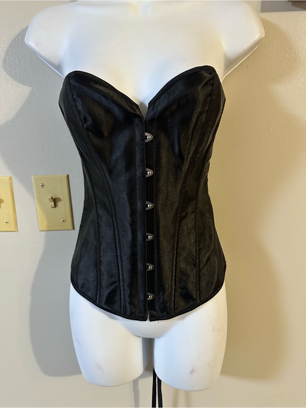 Strapless Black Satin Corset with Front Busk
